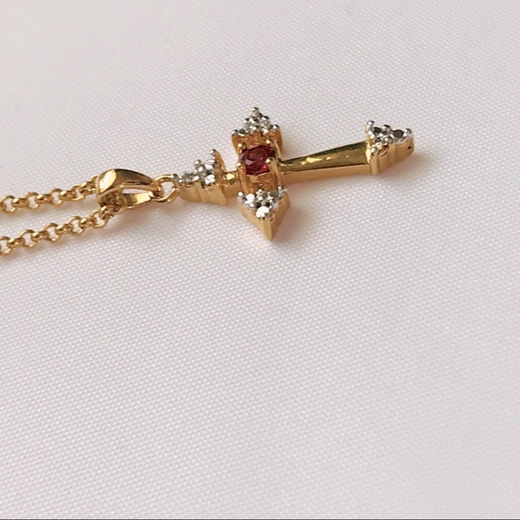 Rhodolite Garnet CZ Cross Necklace Gold Plated Easter - Picture 2 of 3